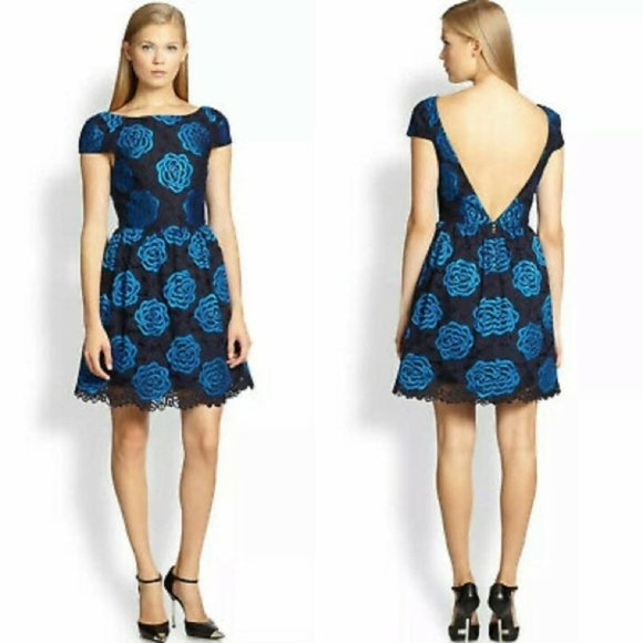 Alice + Olivia NWT Black Blue Nelly rose print mini dress open back size 0 - Picture 16 of 16